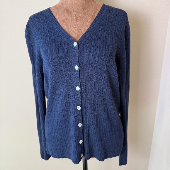 Talbots Sweaters - Vintage Talbots Cable Knit Cardigan Sweater Womens Medium Navy 90s Minimalist